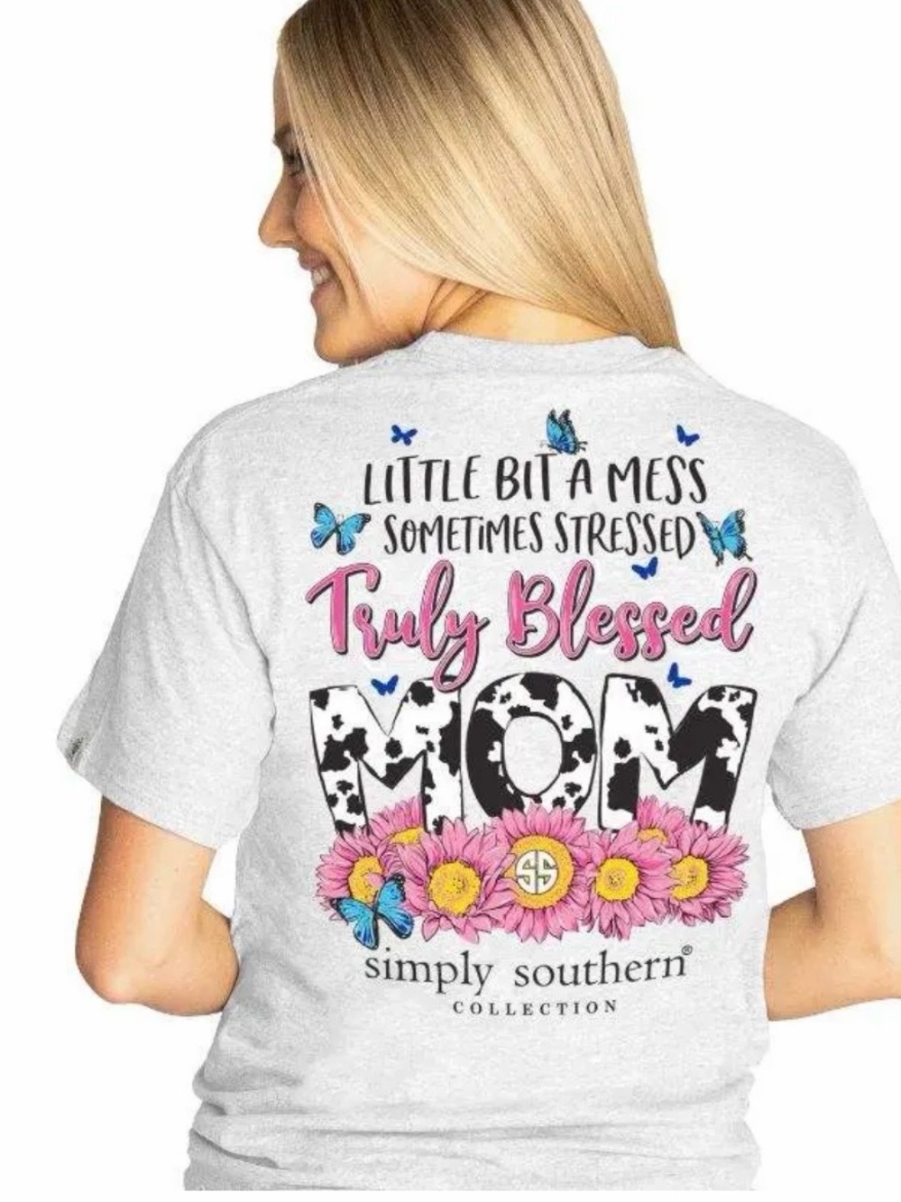 Simply Southern Light Gray Short-Sleeve Tee with Cow Print Mom